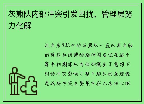 灰熊队内部冲突引发困扰，管理层努力化解